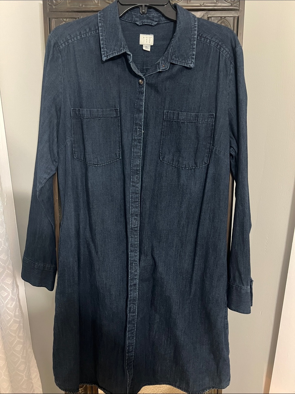 a new day Dark Blue Denim Button-Down Longline Shirt Dress